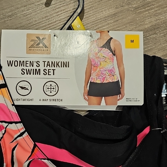 ZeroXposur Women's Tropical Print Swim Dress - Pink, Yellow, Black - Picture 10 of 12